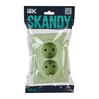 SKANDY Розетка 2-местная с заземлением с защитными шторками 16А в сборе мятный