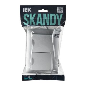 SKANDY Розетка 2-местная и крышкой 16А в сборе IP44 серебряный