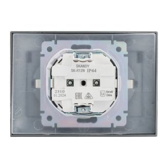SKANDY Розетка 2-местная и крышкой 16А в сборе IP44 металл никель