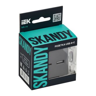 SKANDY Розетка USB A+C 3,1А серый