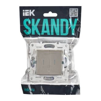 SKANDY Выключатель 2-клавишный с индикацией 10А шампань