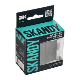 SKANDY Выключатель 2-клавишный с индикацией для отелей 10А графит