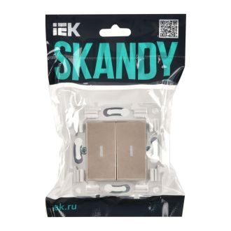 SKANDY Выключатель 2-клавишный проходной с индикацией 10А песочный