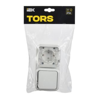 TORS Блок розетка + выключатель горизонтальный 16А IP55 белый