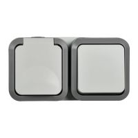 IEK TORS Блок розетка + выключатель горизонтальный 16А IP55 серо-белый