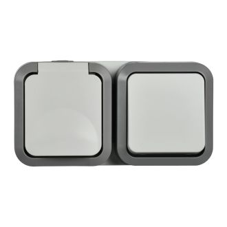 TORS Блок розетка + выключатель горизонтальный 16А IP55 серо-белый