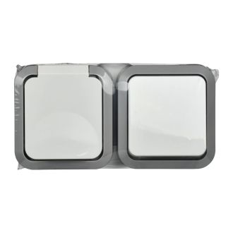 TORS Блок розетка + выключатель горизонтальный 16А IP55 серо-белый