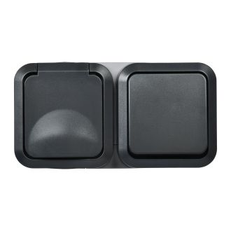 TORS Блок розетка + выключатель горизонтальный 16А IP55 графит