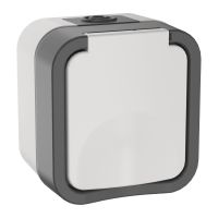 IEK TORS Розетка 1-местная с заземляющим контактом и крышкой 16А IP55 серо-белый