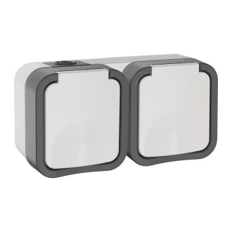 TORS Розетка 2-местная горизонтальная 16А IP55 серо-белый