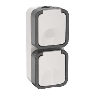 TORS Розетка 2-местная вертикальная 16А IP55 серо-белый