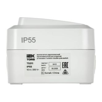 TORS Выключатель двухполюсный одноклавишный 10А IP55 белый