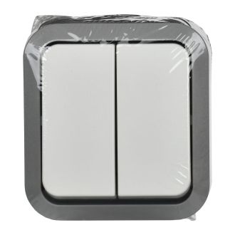 TORS Выключатель двухклавишный 10А IP55 серо-белый