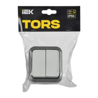 TORS Выключатель двухклавишный проходной 10А IP55 серо-белый