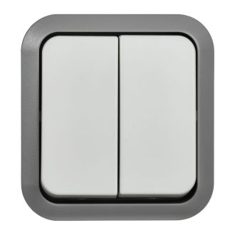 TORS Выключатель двухклавишный проходной 10А IP55 серо-белый