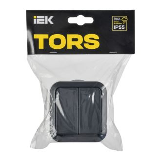 TORS Выключатель двухклавишный проходной 10А IP55 графит