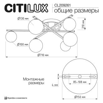 Накладная люстра Citilux Glob CL209261, 6×G9 по 15 Вт, черный/белый