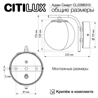 Бра Citilux Адам Смарт CL228B313, LED 12 Вт, бронзовый/белый
