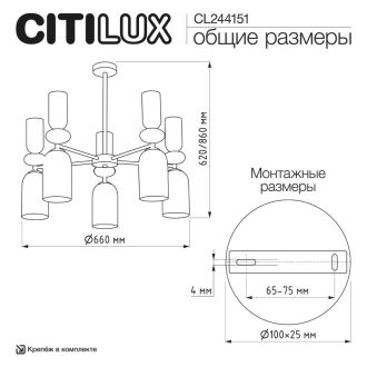 Люстра на штанге Citilux Tendy CL244151, 5×E14 по 60 Вт, латунный/прозрачный