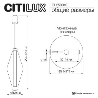 Подвесной светильник Citilux Tanna CL253010, LED 5 Вт, латунный/прозрачный