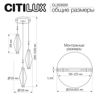 Подвесной светильник Citilux Tanna CL253020, LED 15 Вт, черный/прозрачный