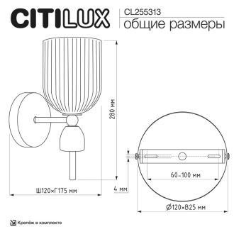 Бра Citilux Carson CL255313, E14, 60 Вт, латунный/прозрачный