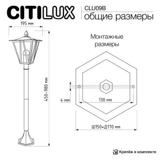 Садово-парковый светильник Citilux Forts CLU09B, E27, 40 Вт, черный/прозрачный
