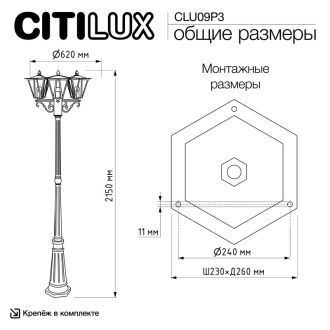 Садово-парковый светильник Citilux Forts CLU09P3, 3×E27 по 40 Вт, черный/прозрачный