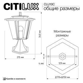 Садово-парковый светильник Citilux Forts CLU10C, E27, 40 Вт, черный/прозрачный