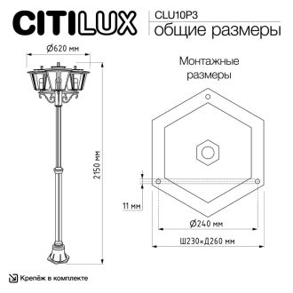 Садово-парковый светильник Citilux Forts CLU10P3, 3×E27 по 40 Вт, черный/прозрачный