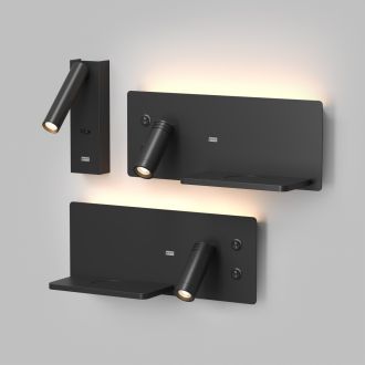 Светильник настенный CHARGELUX, с функцией беспроводной зарядки, USB-A , 3Вт+8Вт, 3000К, левый, алюминий, черный