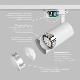 DK6453-WH Трековый светильник SOLID KOPER, 145мм, d70, 220V, LED 3000K, 24W, IP20, белый, алюминий