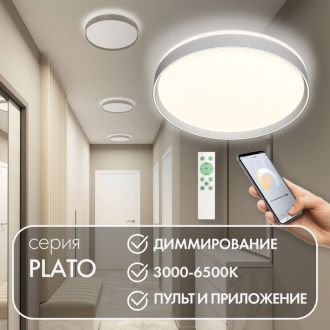 DK6511-WH Накладной светильник со встроенным светодиодом, 50W, IP 20, 3000K - 6500K, управление пульт Д/У (в комплекте) и Wi-Fi 2,4 Ггц. Эко система Tuya Smart, Яндекс.Алиса, белый, металл, полимер