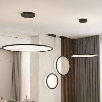 Подвесной светильник горизонтальный VEIL, 35 Вт, ?600?В1500 мм, LED 2700-6000K, IP20, пульт Д/У (в комплекте), черный, алюминий, акрил