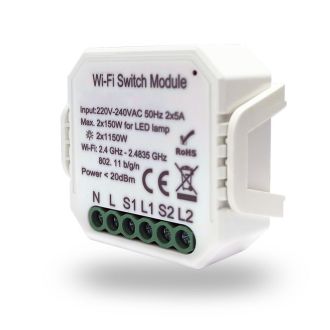 RL1002-SM Двухканальное Wi-Fi реле-выключатель 2 x 1150 Вт / 2 x 100 Вт для LED