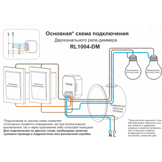RL1004-DM/1 Двухканальное Wi-Fi реле-диммер 2 x 100 Вт