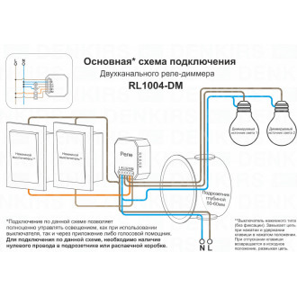 RL1004-DM Двухканальное Wi-Fi реле-диммер 2 x 100 Вт
