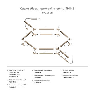 Угловой Y-коннектор 120° накладной/подвесной трек 48V шампань SHINE PRIME