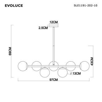 Люстра на штанге Evoluce Fratta SLE1191-202-10, 10×E27 по 60 Вт, золото матовое/белый